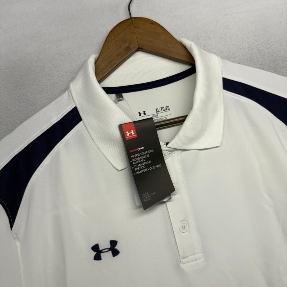 Under Armour Polo Shirt Mens XL White Performance HeatGear Loose Fit Golf NEW